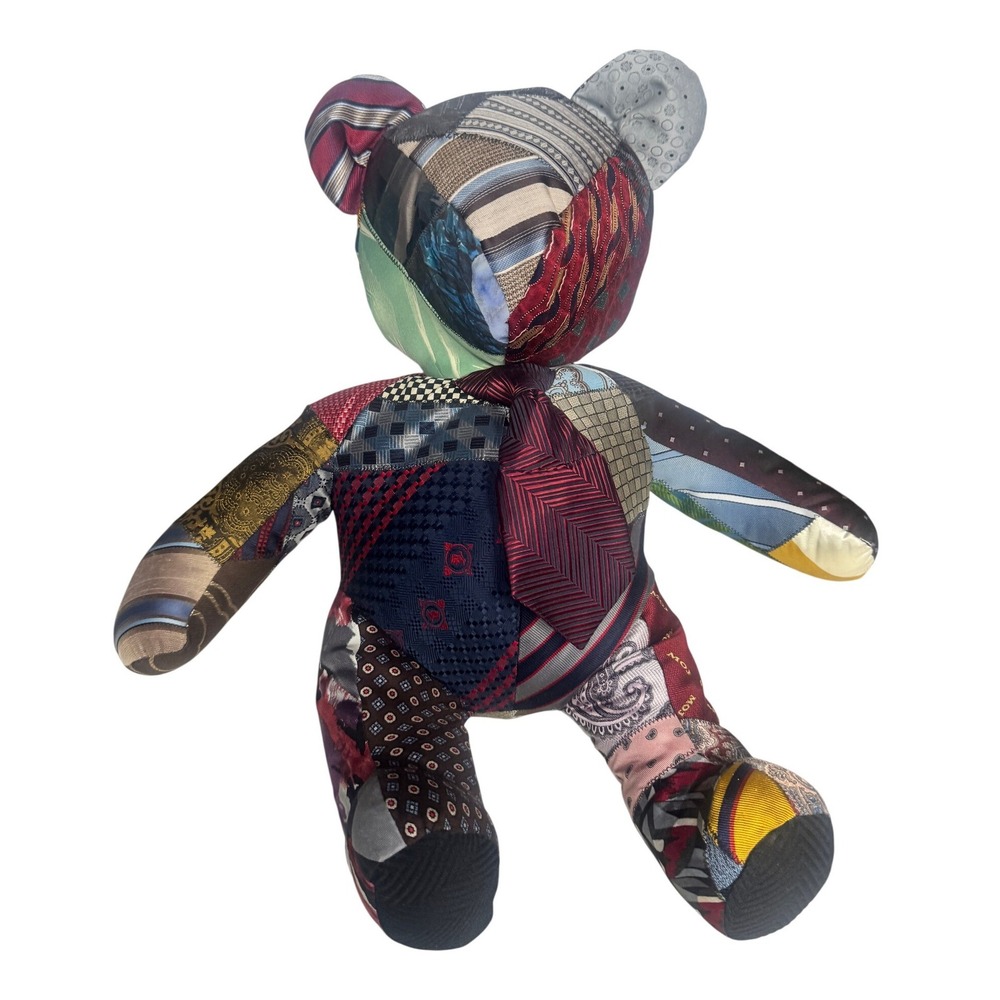 Vintage Patchwork Silk Necktie Memory Bear Large 21 Inch Handmade Plush Decor